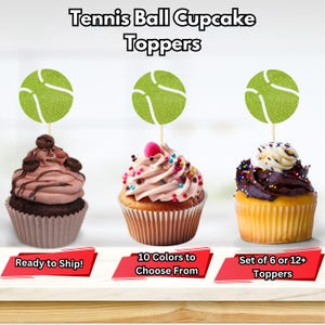 Tennis Ball Cupcake Toppers, Tennis Cupcake Decorations, Tennis Player Party Decor, Tennis Birthday Party Decor