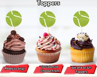 Tennis Ball Cupcake Toppers, Tennis Cupcake Decorations, Tennis Player Party Decor, Tennis Birthday Party Decor