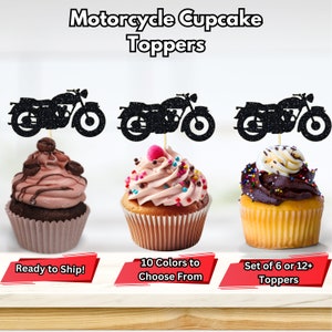 Motorcycle Cupcake Toppers, Motorcycle Birthday Decor, Biker Food Picks, Motorcycle Party Decorations, Cruiser Motorcycle Decor