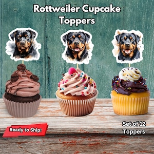 Rottweiler Dog Cupcake Toppers, Dog Party Decor, Rottweiler Cupcake Toppers, Dog Birthday Decor, Rottweiler Theme Party