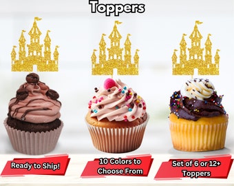 Castle Cupcake Toppers, Princess Themed Birthday Decor, Princess Party Decorations, Glitter Castle Food Picks, Medieval Castle Decor