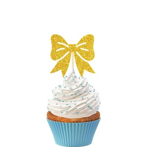 Bow Cupcake Toppers, Gender Reveal Cupcake Toppers, Ribbon Party Decor ...