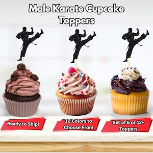 Male Karate Cupcake Toppers, Martial Arts Cupcake, Martial Arts Food Picks, Fighting Karate Birthday Party Decor, Karate Party Picks