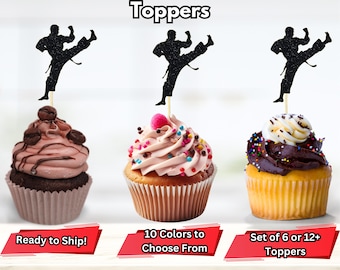 Male Karate Cupcake Toppers, Martial Arts Cupcake, Martial Arts Food Picks, Fighting Karate Birthday Party Decor, Karate Party Picks