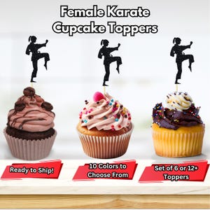Female Karate Cupcake Toppers, Martial Arts Cupcake, Martial Arts Food Picks, Fighting Karate Birthday Party Decor, Karate Party Picks