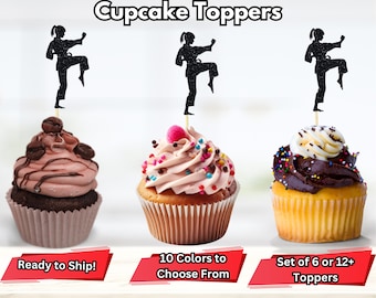 Female Karate Cupcake Toppers, Martial Arts Cupcake, Martial Arts Food Picks, Fighting Karate Birthday Party Decor, Karate Party Picks