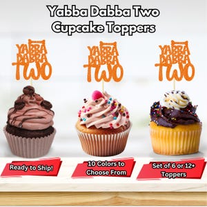 Adornos para cupcakes Yabba Dabba Two, decoración divertida para el segundo cumpleaños, decoración para fiesta de segundo cumpleaños de cavernícola, fiesta de segundo cumpleaños con temática prehistórica
