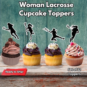 Woman Lacrosse Cupcake Toppers, Girl Lacrosse Cupcake Toppers, Lacrosse Themed Birthday, Lacrosse Party Decor, Girl Lacrosse Party