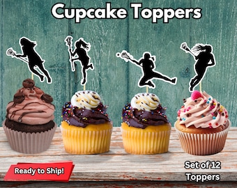 Woman Lacrosse Cupcake Toppers, Girl Lacrosse Cupcake Toppers, Lacrosse Themed Birthday, Lacrosse Party Decor, Girl Lacrosse Party