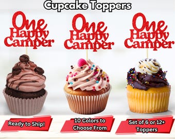 One Happy Camper Cupcake Toppers, Camping Birthday Party Decor, Camping Cupcake Toppers, Van Life Cupcake Toppers