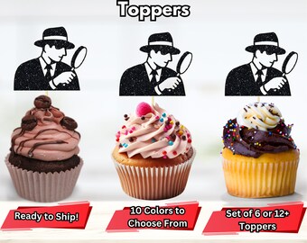 Toppers de cupcakes de detectives, fiesta de la policía, decoración de fiesta de cumpleaños de investigadores, selecciones de comida de detectives de la década de 1920, decoraciones de fiestas de misterio de asesinato