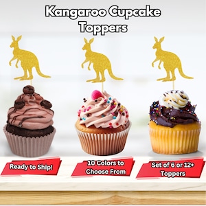 Kangaroo Cupcake Toppers, Animal Birthday Party, Outback Party Decor, Australian Party Decor, Zoo Party Decor, Kangaroo Birthday Party