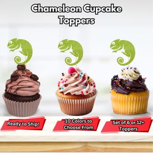 Chameleon Cupcake Toppers, Reptile Party Decor, Iguana Cupcake Toppers, Zoo Party Decor, Gecko Cupcake Toppers, Reptile Theme Birthday Party