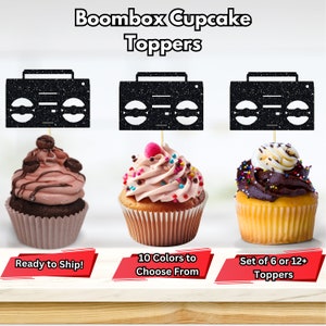 Decorazioni per cupcake con radio Boombox, decorazioni per feste di compleanno rap, decorazioni hip hop, decorazioni per il ritorno al passato 1970, 1980, 1990, 2000, gioventù urbana, festa musicale