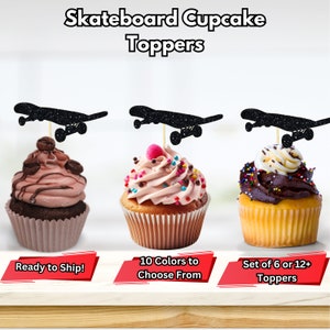 Skateboard Cupcake Toppers, Skateboard Birthday Decor, Skater Party Decor, Extreme Sports Party, Teen Birthday, Skateboard Food Picks