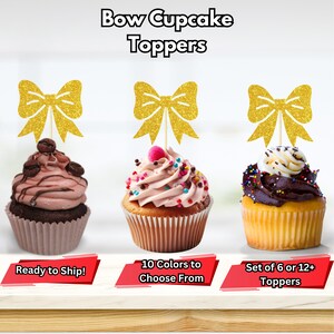 Bow Cupcake Toppers, Gender Reveal Cupcake Toppers, Ribbon Party Decor ...