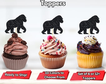 Gorilla Cupcake Toppers, Little Monkey Baby Shower Party Decor, Safari Gorilla Cupcake Toppers, Jungle Party Gorilla Toppers