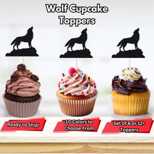 Wolf Cupcake Toppers, Howling Wolf Cupcake Toppers, Wolf Party Decor, Halloween Cupcake Toppers