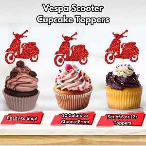 Italian Scooter Cupcake Toppers, Scooter Party Decor, Italy Party Decor, Italian Cupcake Toppers, Italian Birthday