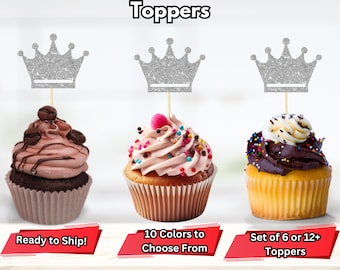 Adornos para cupcakes con forma de corona, decoraciones para fiestas con forma de corona, decoraciones para fiestas de príncipes, decoraciones para fiestas de princesas, adornos para cupcakes con forma de corona de princesita