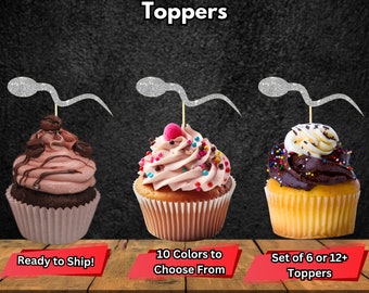 Sperm Cupcake Toppers, Vasectomy Cupcake Toppers, Gender Reveal Toppers, Baby Shower, Bachelorette Party, OBGYN, Doctor, Jiz Cupcake Topper