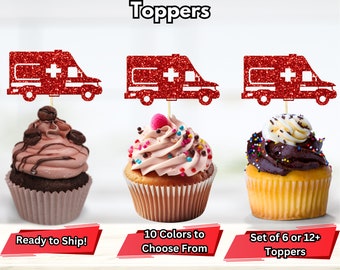 Ambulance Cupcake Toppers, EMT Cupcake Toppers, Emergency Medical Decor, EMT Graduation, EMT Birthday, Paramedic Graduation