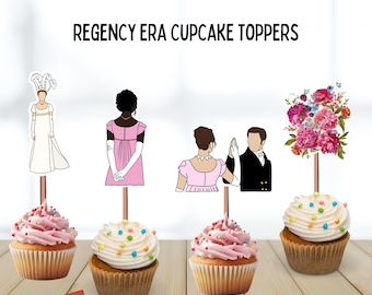 Regency Era, victorian, floral cupcake toppers, set of 12, vintage theme, regency, royal, ball dance, flowers, london, 1800's theme,