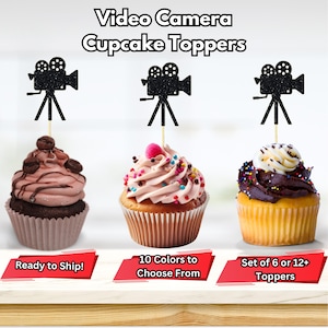 Video Camera Cupcake Toppers, Film Reel Party Decor, Hollywood Themed Party Decor, Film School Graduation