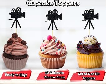 Video Camera Cupcake Toppers, Film Reel Party Decor, Hollywood Themed Party Decor, Film School Graduation