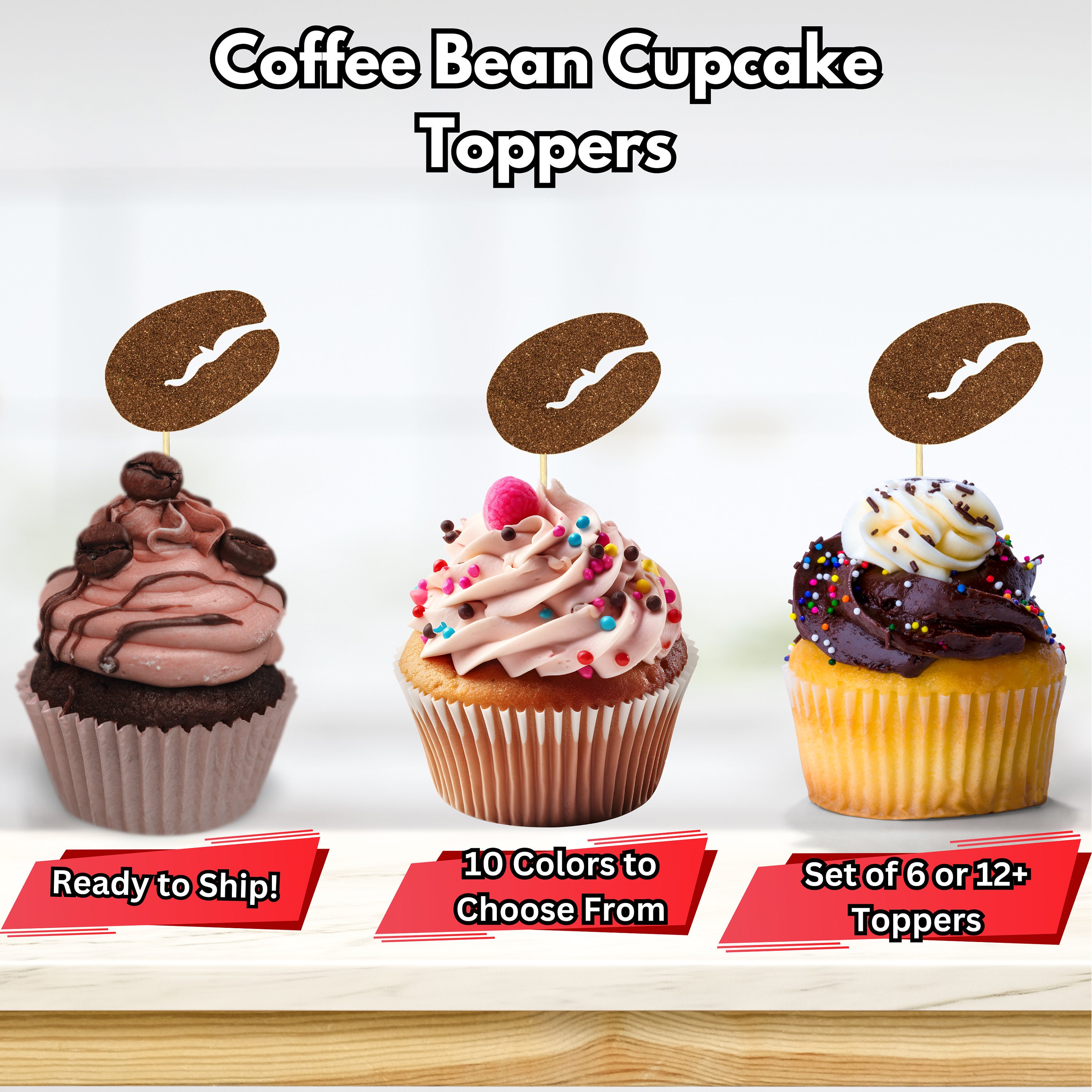 Coffee Bean Cupcake Toppers, Espresso Latte Food Picks, Coffee Bridal ...