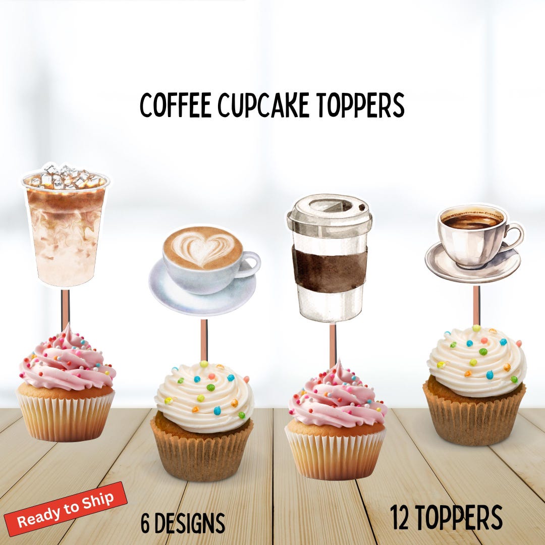 Coffee Drink Cupcake Toppers, Watercolor, Coffee Lovers, Cafe, Coffee ...