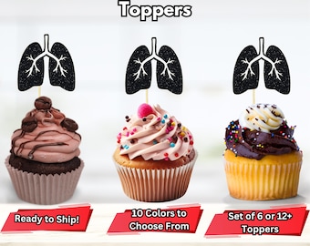 Lung Cupcake Toppers, Respiratory Therapist Graduation, RT Cupcake Toppers, Respiratory Care Practitioner Birthday Party Decor