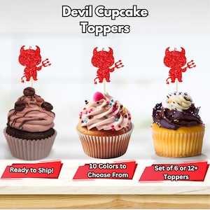 Devil Cupcake Toppers, Halloween Birthday Party Decor, Monster Mash Party Decor, Halloween Devil Cupcake Picks, Devil Cupcake Decorations