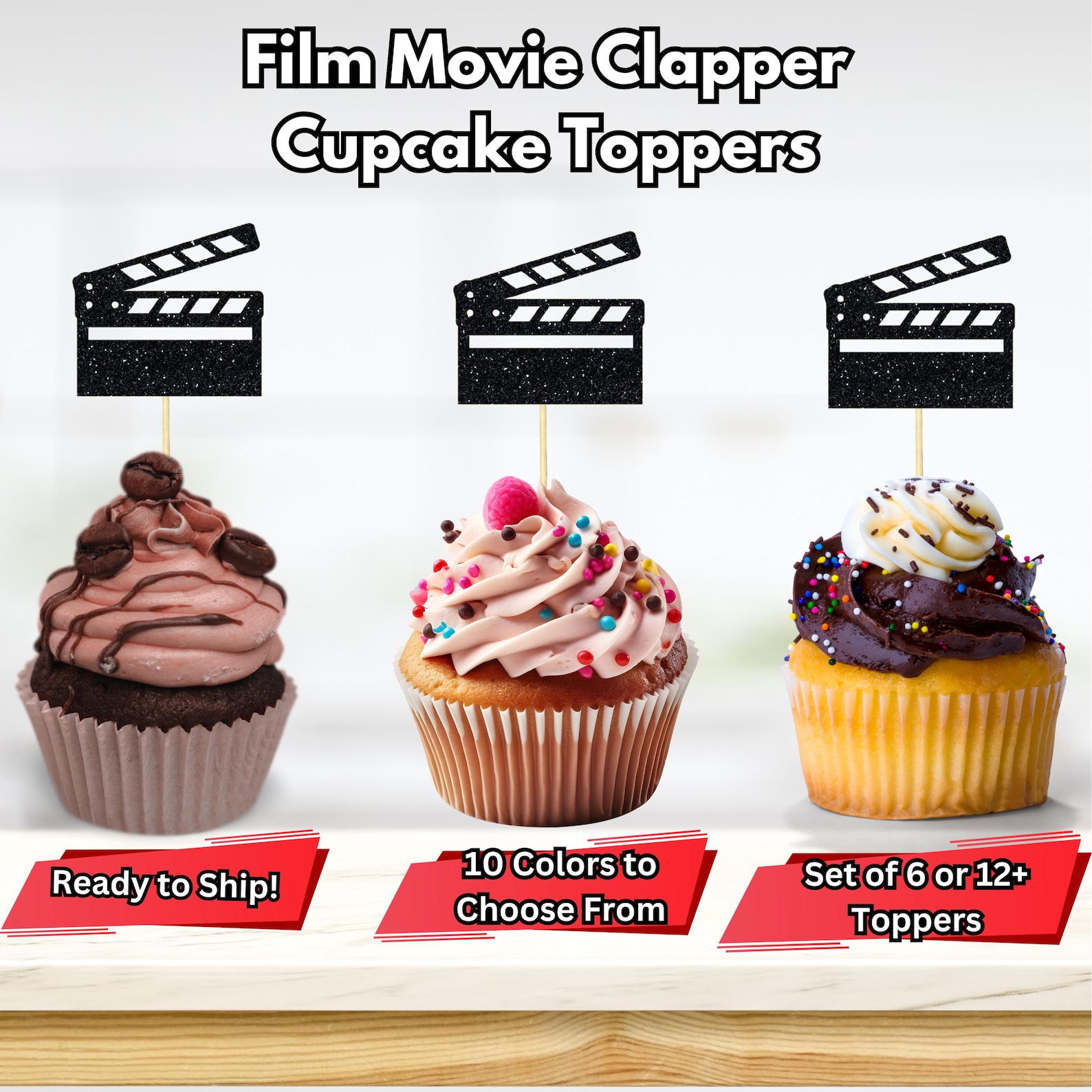 Film Movie Clapper Cupcake Toppers Cinema Birthday Movie Cupcake Toppers Film School Graduation Production Slate Cupcake Toppers