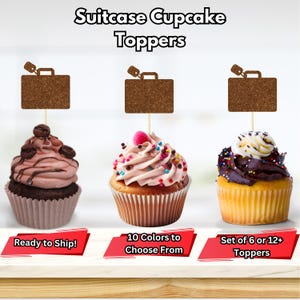 Toppers de cupcake de mala, festa ao redor do mundo, decoração de festa de despedida de Bon Voyage, decorações de festa de aniversário de viagem, topper de cupcake de bagagem