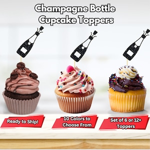 Champagne Bottle Cupcake Toppers, Wine Birthday Decor, Aged to Perfection Party Decorations, NYE Cupcakes, Champagne Birthday Party Decor