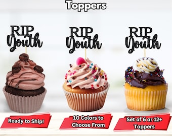 RIP Youth Cupcake Toppers, Over the Hill Decor, RIP Youth 30th Birthday, RIP Youth Milestone Decor, Halloween Adult Birthday Party Decor