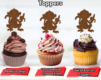 Monkey Cupcake Toppers, Little Monkey Baby Shower Decor, Monkey Food Picks, Safari Cupcake Toppers, Jungle Party Decor, Safari Party Decor
