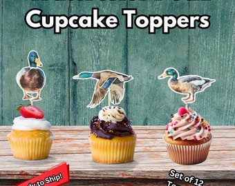 Aquarell Ente Cupcake Topper, Stockenten Ente Cupcake Topper, süße Enten Kuchen Topper für Partydekorationen, Duck Hunter Geburtstagsparty Dekor