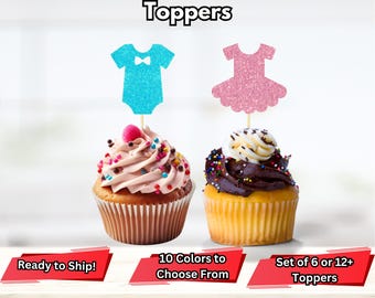 Topos de cupcake de gravatas ou tutus, Topos de cupcake de revelação de sexo, Decoração de gravatas e tutus, Chá de bebê com gravatas de tutus, Topos de festa de tutus ou gravatas