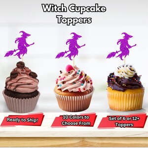 Witch Cupcake Toppers, Spooky Witch Cake Picks, Halloween Witch Toppers, Witchy Cupcake Decor, Magic Witch Toppers, Witch Party Toppers