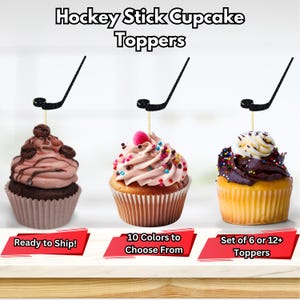 Hockey Stick Cupcake Toppers, Winter Party Decorations, Sport Themed Cupcake Toppers, Hockey Party Decorations, Hockey Puck Cupcake Toppers