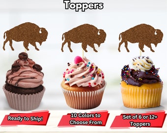 Buffalo Cupcake Toppers, Buffalo Party Decor, Lumberjack Party Decor, Bison Cupcake Toppers, Forest Party Decor, Bison Toothpicks