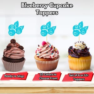 Blueberry Cupcake Toppers, Summer Cupcake Toppers, Twotti Frutti Birthday Decor, Blueberry Party Decor, Fruit Party Decor