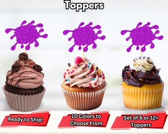 Slime Cupcake Toppers, Slime Theme Birthday Party, Art Birthday Decorations, Paintball Party Decor, Paint Splat Food Picks, Lava Toppers