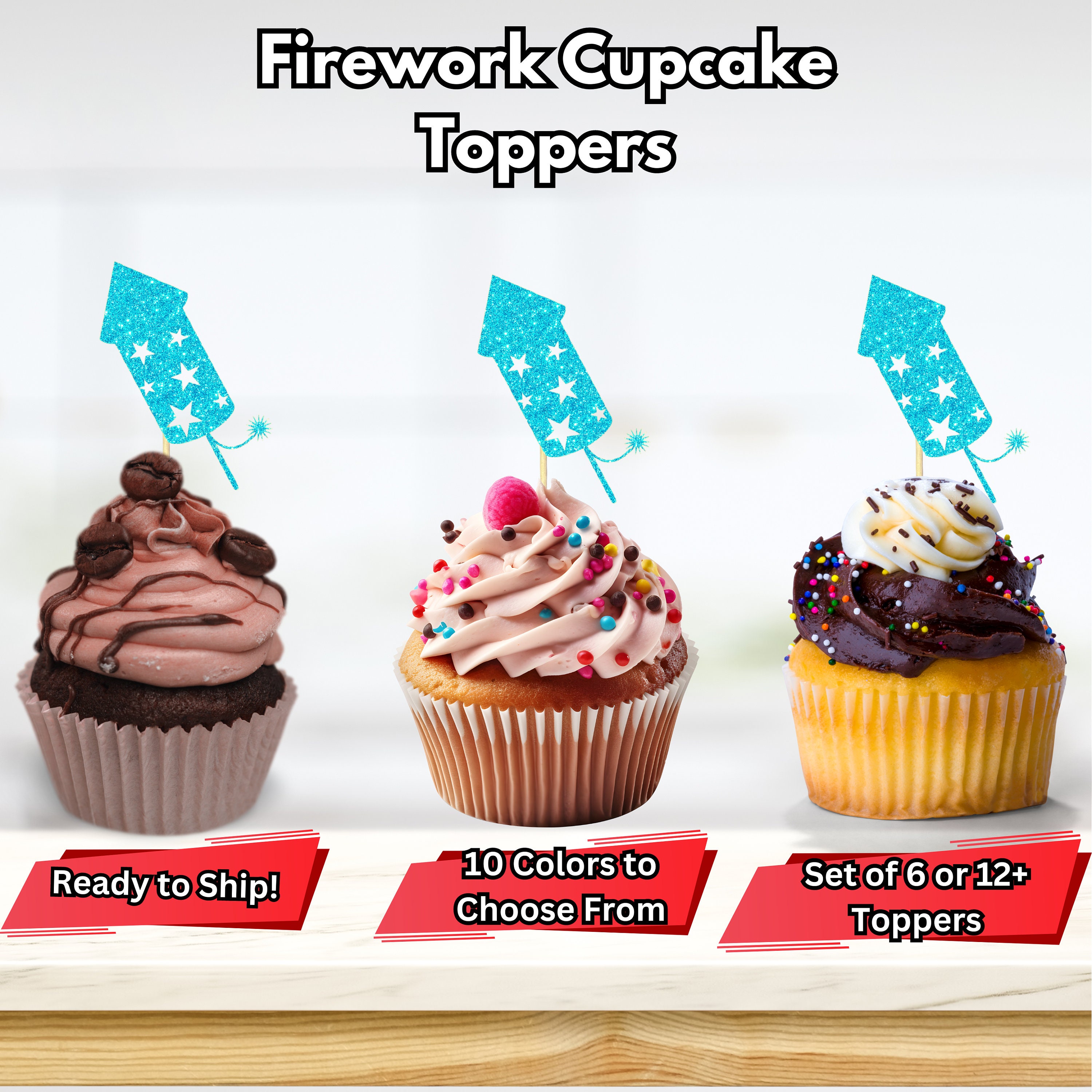 Firework Cupcake Toppers, July 4th Cupcake Toppers, New Years Eve Food ...
