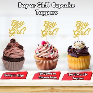 Boy or Girl? Cupcake Toppers, Baby Shower Cupcake Toppers, He or She Toppers, Gender Reveal Cupcake Toppers, Gender Reveal Food Picks