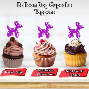 Balloon Dog Cupcake Toppers, Balloon Animal Toppers, Clown Party Decorations, Balloon Cupcake Toppers