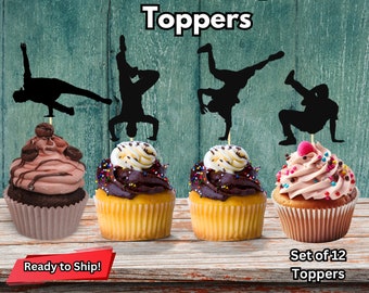 Breakdance Cupcake Toppers, Dance Crew Decor, Breakdancing Toppers, B-Boy Cupcake Toppers, B-Girl Cupcake Toppers, Hip Hop Decor