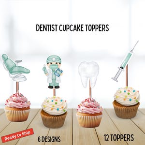 Dentist Cupcake Toppers, dentist graduate school, tooth toppers, tooth fairy theme party, birthday party, dental hygienist, dental assistant